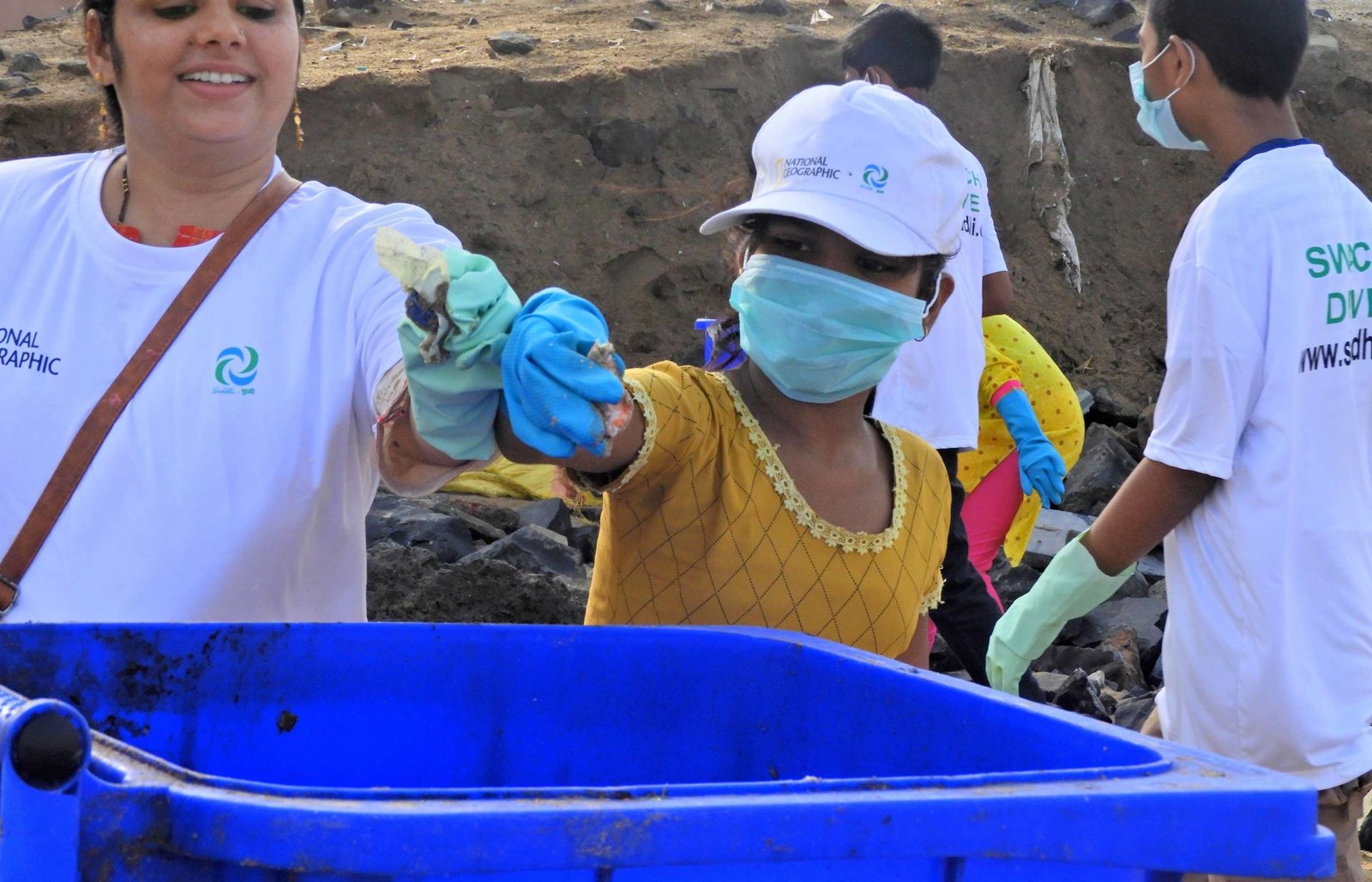 Volunteers sorting waste