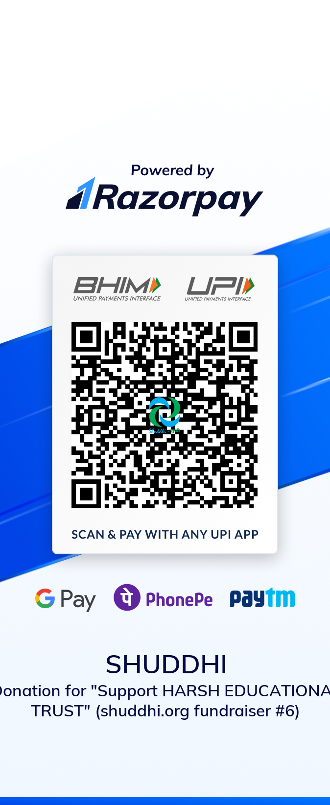 UPI QR code to donate to Support HARSH EDUCATIONAL TRUST